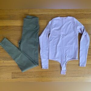 New SKIMS Lavender Bodysuit and Green Leggings Set sz XS